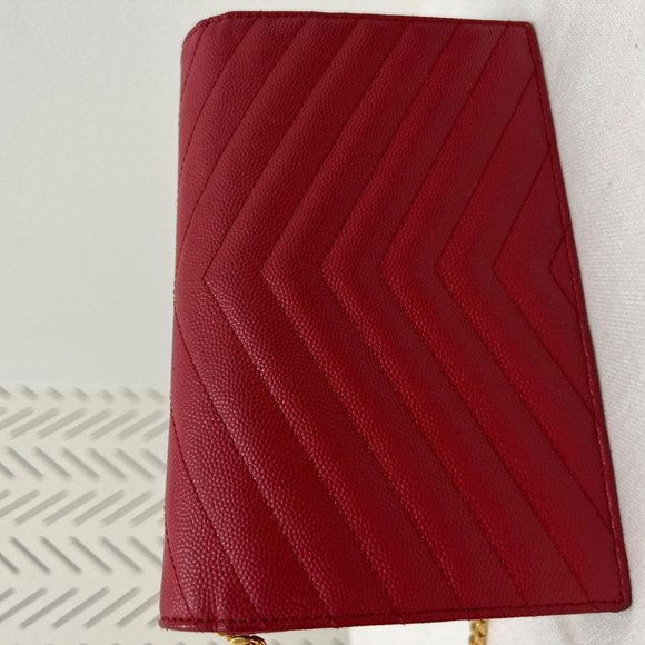 PRELOVED AUTHENTIC SAINT LAURENT CROSSBODY ENVELOPE CHAIN WALLET IN OPYUM RED - Picture 10 of 11
